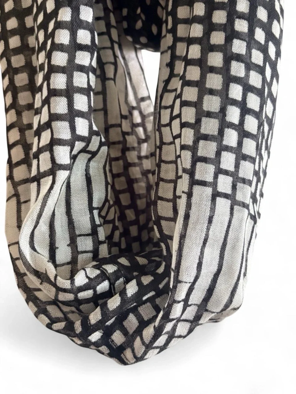Calvin Klein Black and Cream Grid Print Infinity Scarf - Women Accessories